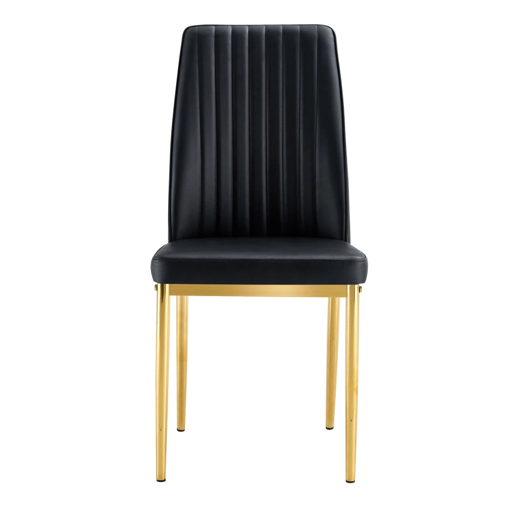 Set 4 sedie da pranzo moderne in PU nero con gambe in metallo dorato; 80 x 50 x 46;5 cm