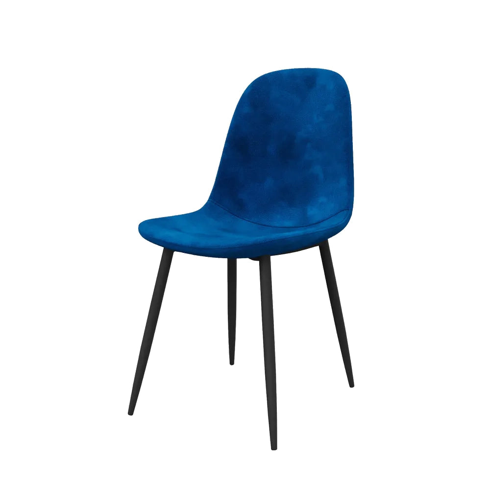 Set 4 sedie seduta in velluto blu e gambe in acciaio nero | Nora