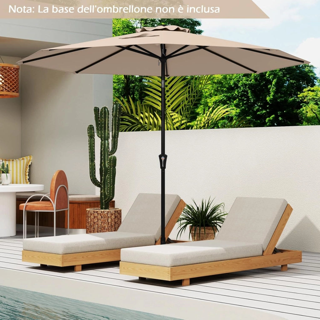 Ombrellone da Giardino, Diametro 290 cm, Ombrello da Spiaggia con Manovella e Inclinazione Regolabile, Ideale per Spiaggia, Balcone, Giardino (Beige)