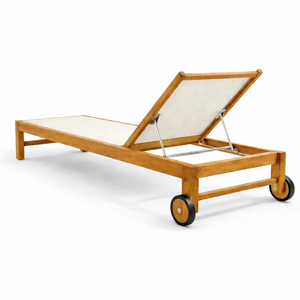Set 2 Lettini Prendisole in Legno Teak con Ruote - Java Col. Beige
