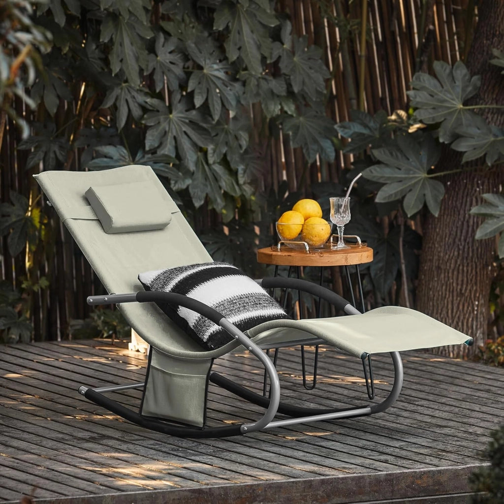 Lettino Sdraio da Giardino a Dondolo - Sedia a Dondolo da Esterno in Textilene Beige con Telaio in Metallo, 150x63x87cm, Lettino Prendisole per Terrazza, Piscina, Patio, OGS28-MI