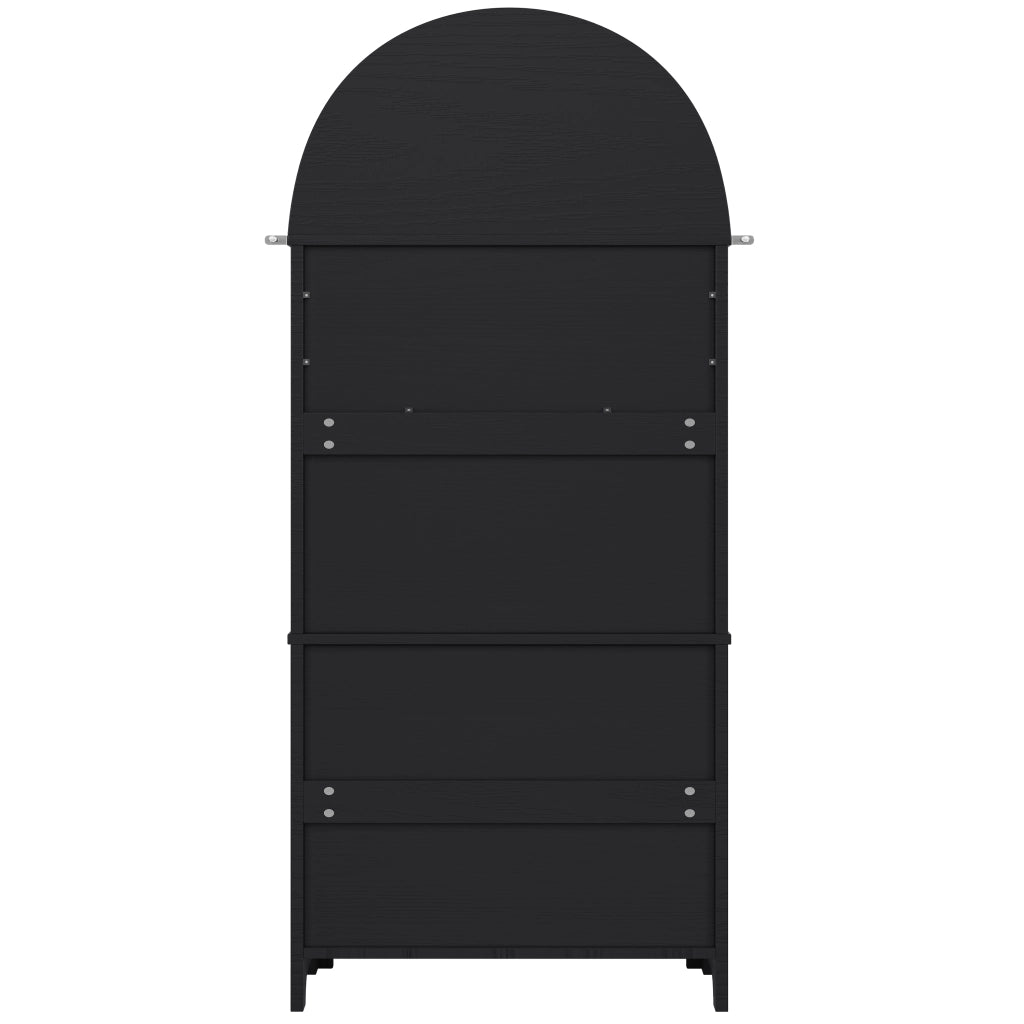 Credenza ad arco con 3 cassetti e ante con ripiani in MDF nero per cucina e soggiorno 70 × 35 × 180 cm