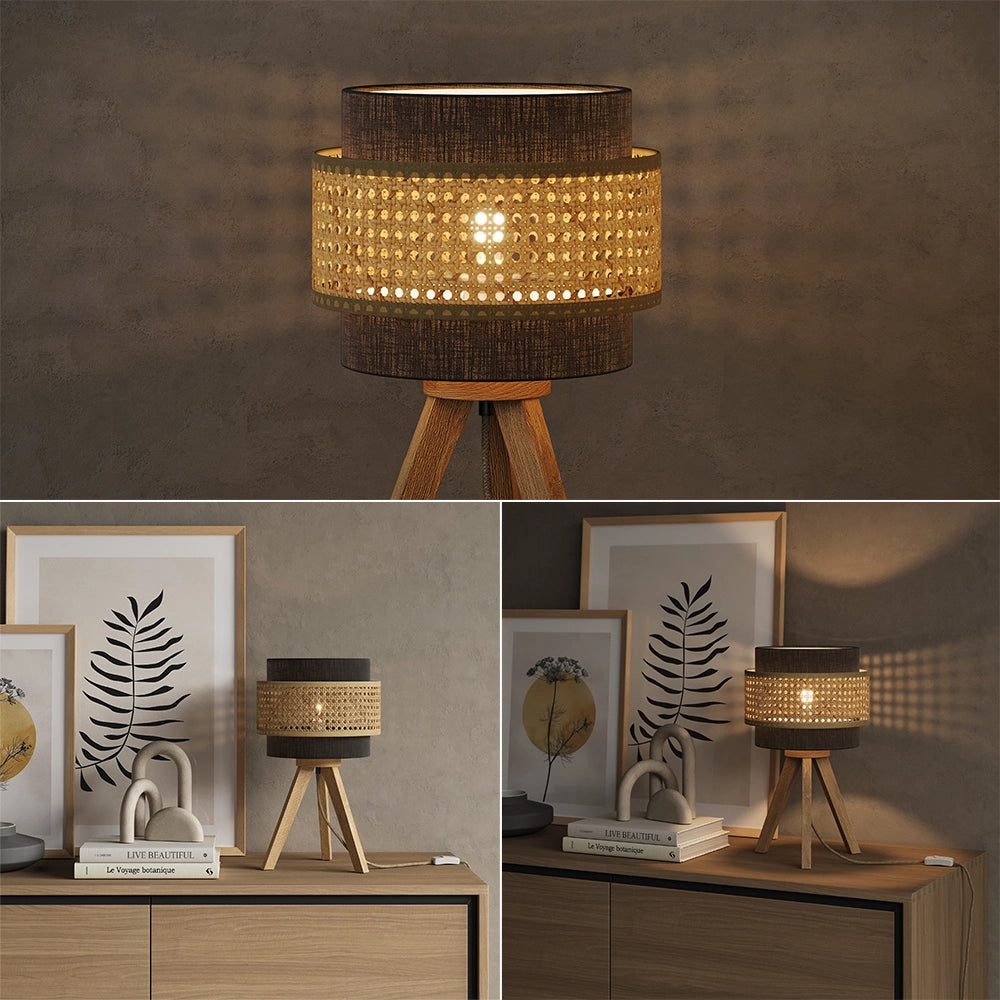 Vicco Lampada da tavolo Rattan/nero 26 x 45 cm con supporto