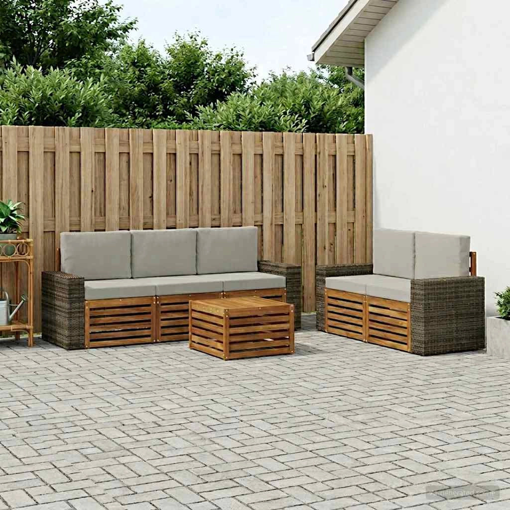 Set di divani da esterno 6 pz Naturale e Grigio Chiaro 3384037