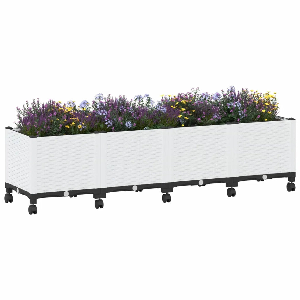 Vaso da Giardino con Ruote Bianco 160 x 40 x 48 cm PP 3423137