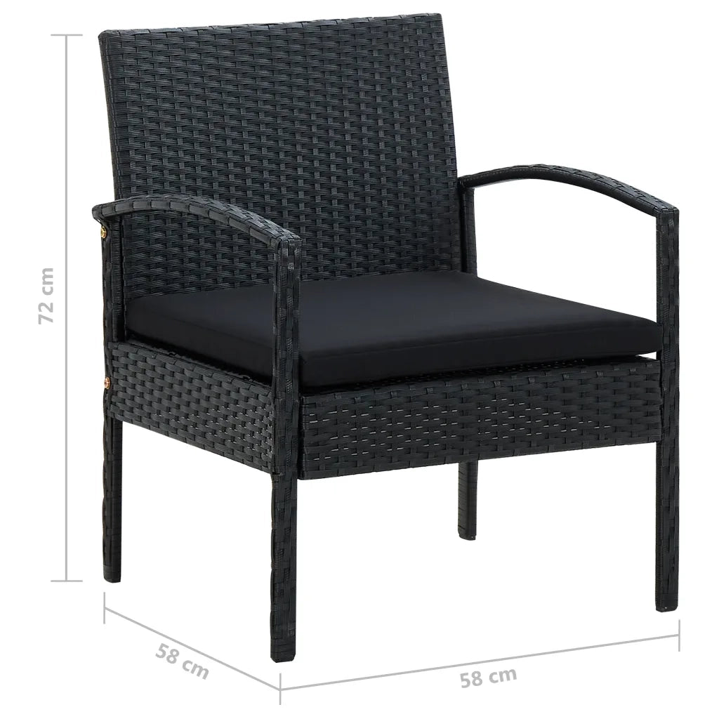 Sedia da Giardino con Cuscino in Polyrattan Nero cod mxl 22962