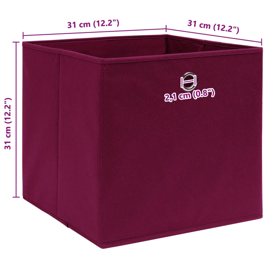 Scatole con Coperchi 10 pz Rosso Scuro 32x32x32 cm Tessuto 288343
