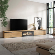 Mobile TV Soggiorno, 368x35x45, Camino elettrico XXL, colore Rovere RF3692