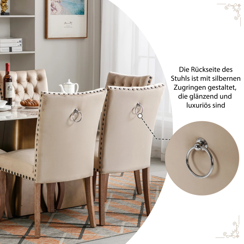SEDIA da pranzo moderna in velluto Cammello chiaro con borchie in rame