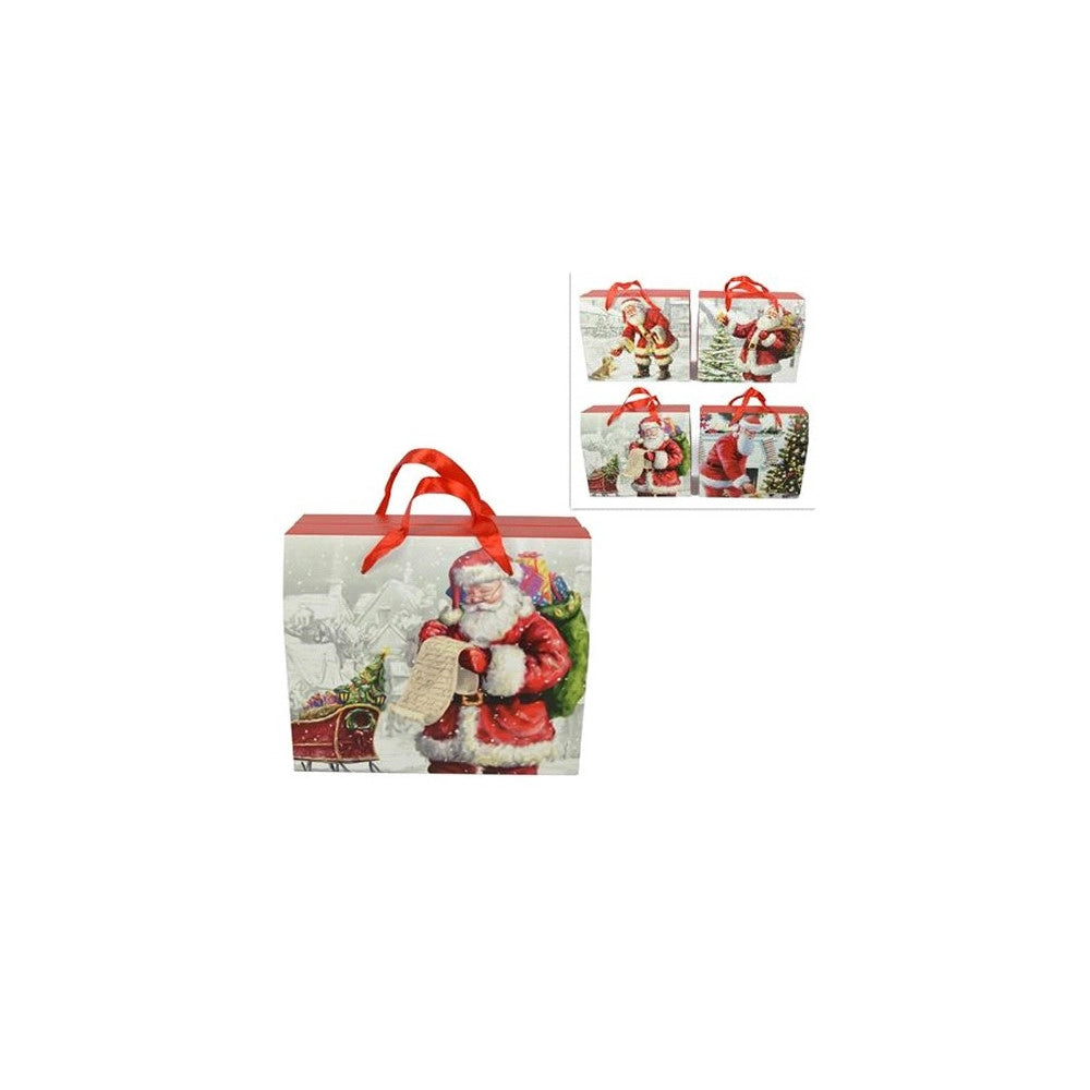 Trade Shop - 6 Scatole Da Regalo Stampa Babbo Natale Classico Manici Rossi 23 X 12,5 X 27,5cm -