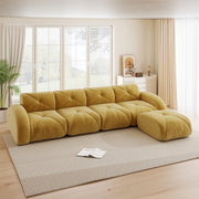 Divano angolare modulare a 4 posti senza montaggio con base antiscivolo in chenille gialla 358 × 171 × 76 cm