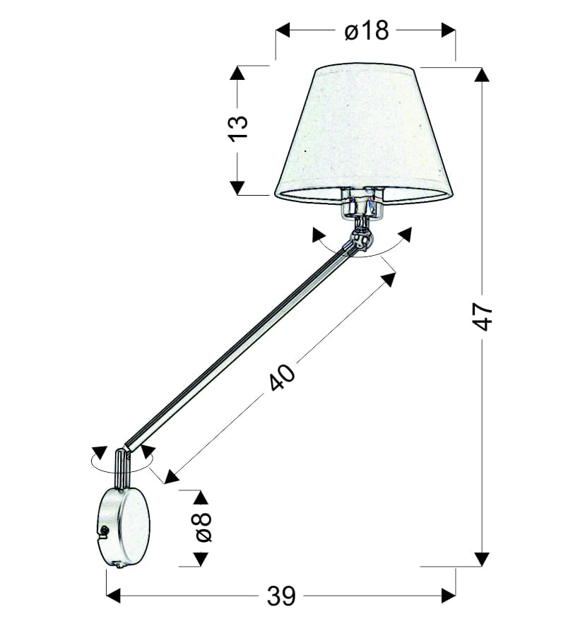 Applique Candellux Filly nera cromata 1xE14 in tessuto