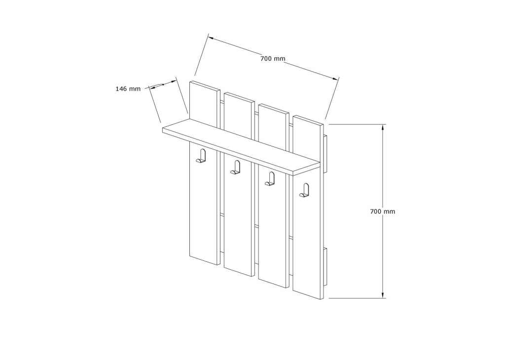 Appendiabiti a muro "Mita" con ripiano in legno - 70 x 14 x 70 cm - Grigio antracite