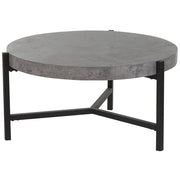 Tavolino Grigio Effetto Cemento Piano Gambe in Metallo Nero 75 cm Rotondo Moderno Soggiorno Industriale