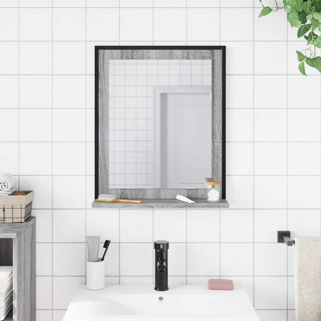 Specchio Bagno con Ripiano-Mensola con Specchio Grigio Sonoma 50x12x60cm Multistrato
