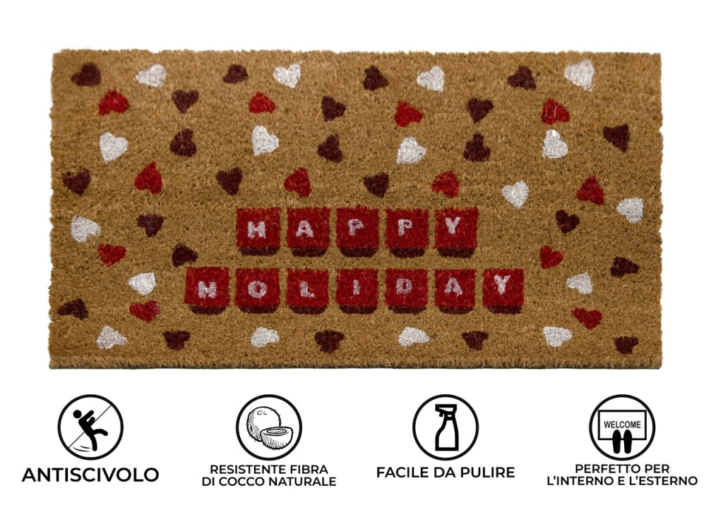 Zerbino Natale Cocco Ingresso Casa Esterno Antiscivolo Natalizio Happy Holiday Cuori