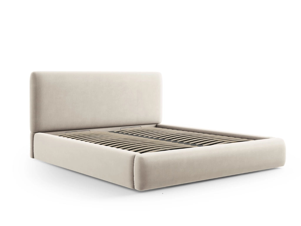 Cosmopolitan Design - Letto a cassettone con testiera "Colonel" 140x200cm in velluto beige chiaro 