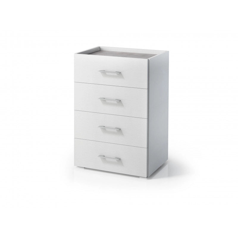 Cassettiera 4 cassetti con guide in metallo e piano vassoio effetto cemento bianco 60x41x87 cm - Terraneo