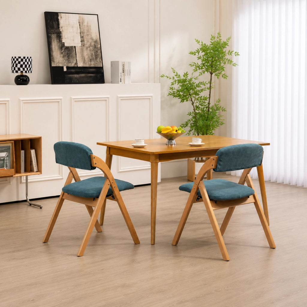 Set di 2 sedie pieghevoli con seduta imbottita; schienale confortevole in legno; blu