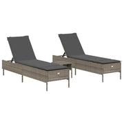 Set Lettini PrendiLettino sole | Sdraio da giardino | Lettino da sole con Cuscini 3 pz Grigio in Polyrattan
