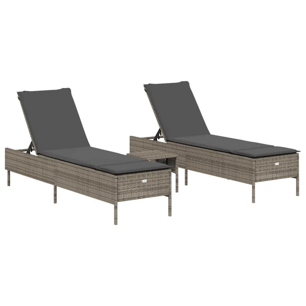 Set Lettini PrendiLettino sole | Sdraio da giardino | Lettino da sole con Cuscini 3 pz Grigio in Polyrattan