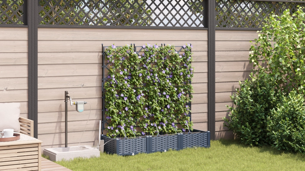 Vasi da Giardino con Sistema di Irrigazione 3 pcs Grigio