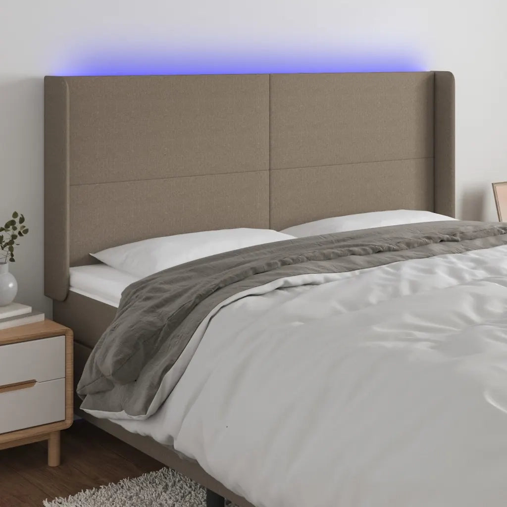 Testiera a LED Tortora 163x16x118/128 cm in Tessuto