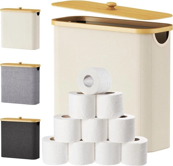 Organizzatore per Carta igienica 30L con contenitore in Bambù con coperchio - Bianco Lavanda