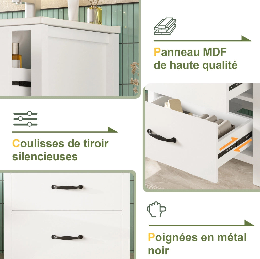 Mobile bagno ULEVR 61x47x83 cm con lavabo in ceramica e 3 cassetti, bianco
