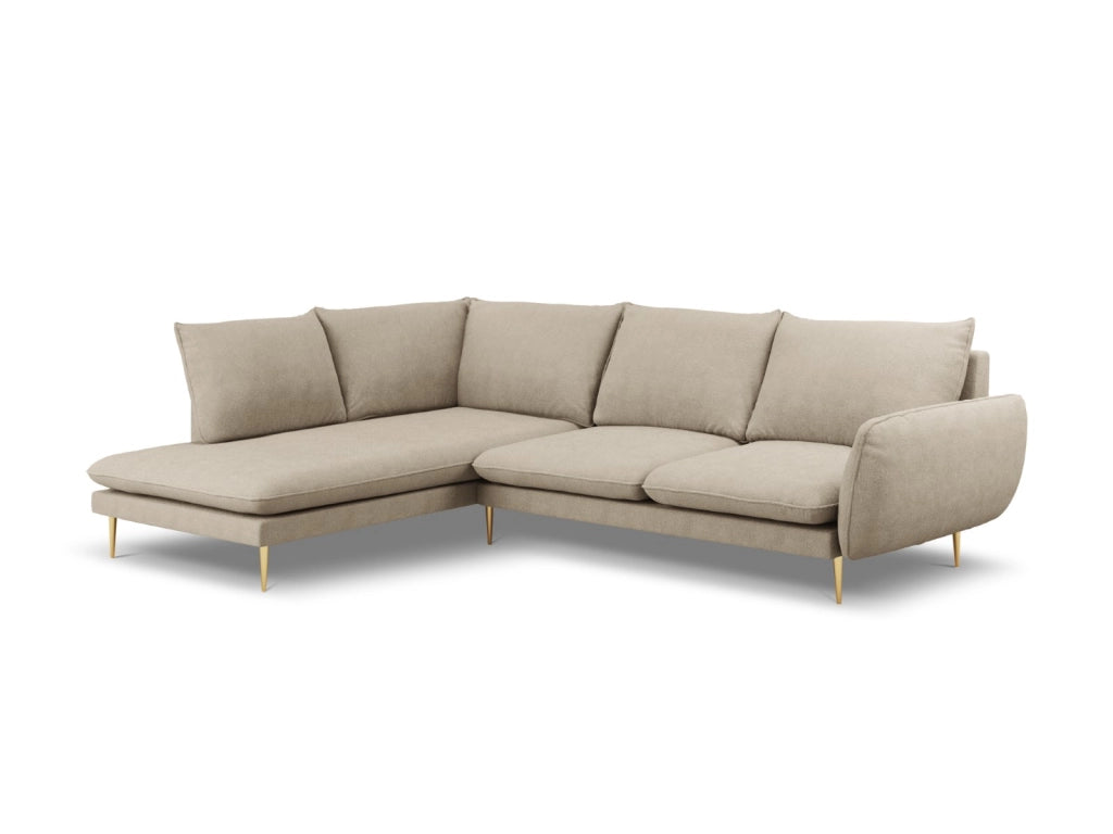 Cosmopolitan Design - Divano angolare sinistro "Vienna" 6 posti in tessuto strutturato beige 