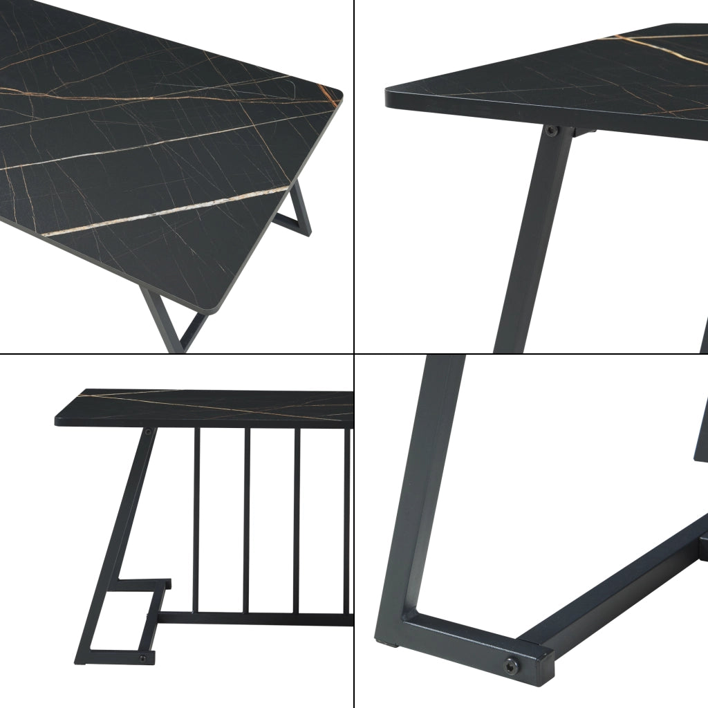 Tavolino Centrale da Salotto Nospoo 120x60x46 cm Effetto Marmo Nero [en.casa]