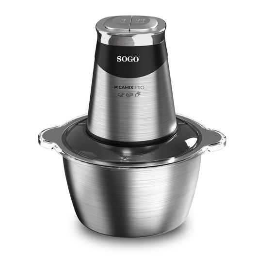 SOGO Tritatutto Food Inox 1.8L - 4 Lame Titanio, Motore Rame, Doppia Velocità, Ciotola Acciaio Inox, Accessori Inclusi, Sicurezza e Protezione Termica