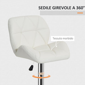 Sgabello da Bar Girevole 47x49x90-111 cm in Similpelle Bianco