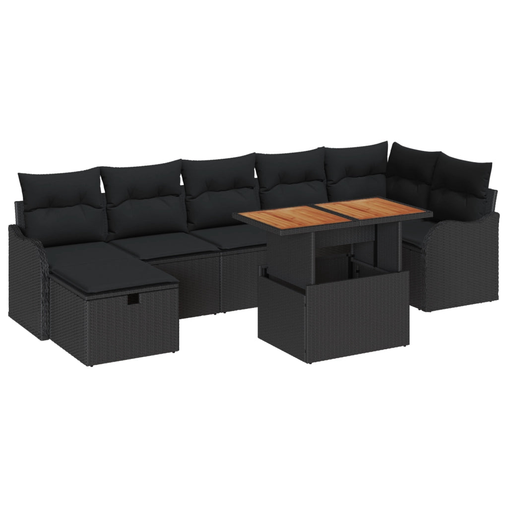 Set di Divano da Giardino  8 Pezzi con Cuscini Polyrattan Nero