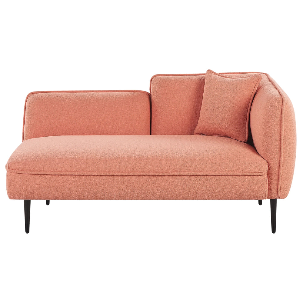 Chaise longue Destra in poliestere rosa pesca con cuscino e gambe metallo da salotto