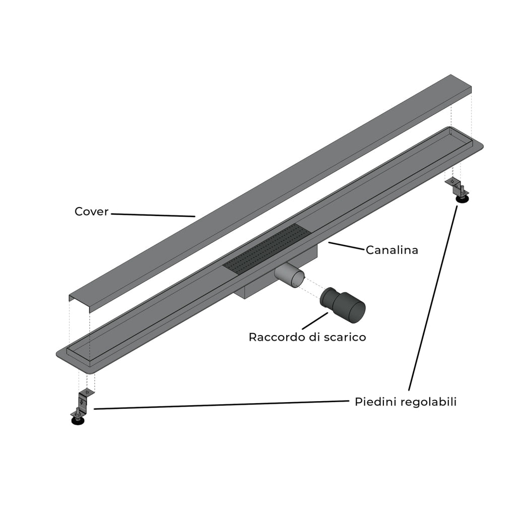 Canalina di scarico in Acciaio Inox 60x 7 CM a pavimento regolabile mod. Style