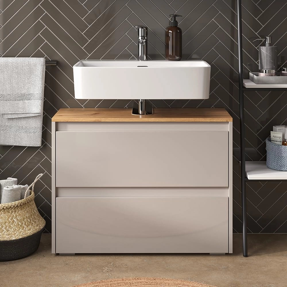 Mobile sottolavabo per bagno Majest, Cashmere/Artigianale, 80.1 x 62 cm con 2 cassetti