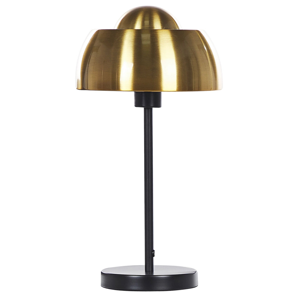 Lampada da Tavolo Comodino dorato con Base Rotonda in Metallo Nero Cupola Paralume Lampada da Lettura Glam