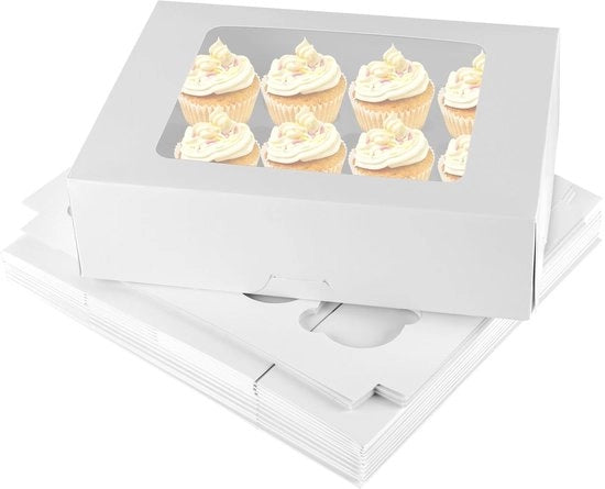 Dozina a forma di cupcake - 12 aperture - Bianca carta da confezione - 32,5 x 25 x 9 cm - Costruzione solida - Ideale per muffin - Presentazione elegante - Dozina per pasticceria