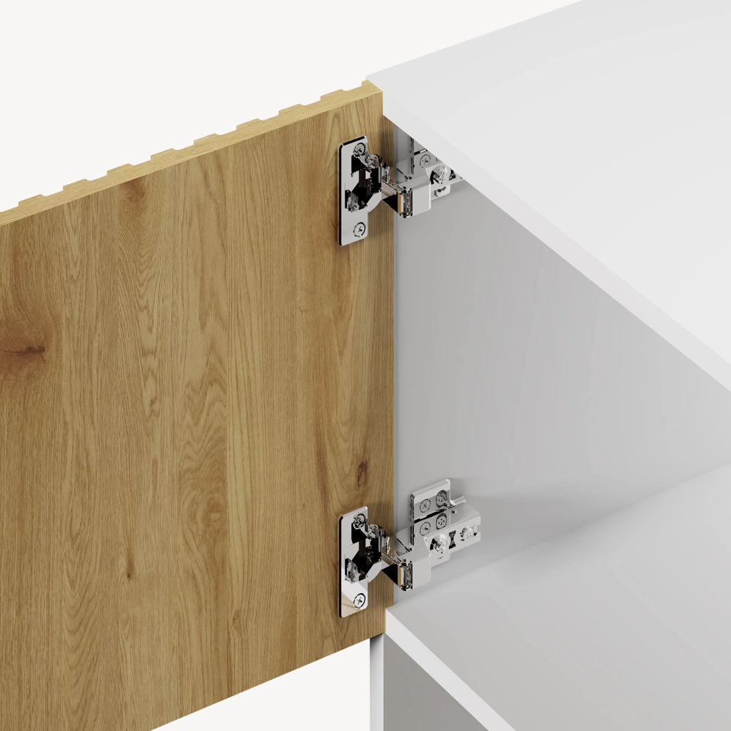 Libreria Bassa Verhundar Scaffale a 3 Livelli con Vani Aperti e Chiusi con Ante 102x120x30 cm Bianco / color Legno [en.casa]