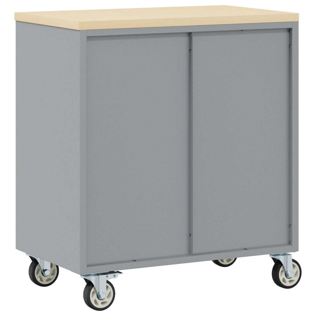 Mobile per Attrezzi con Ruote e Porte Rosse e Grigie Bloccabili 75x45x85 cm Acciaio