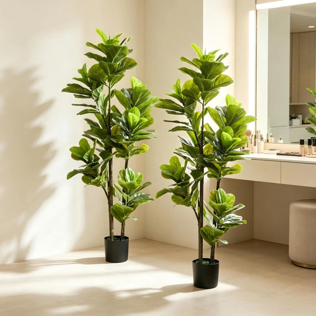 Set di 2 piante artificiali Ficus lyrata da 150 cm con vaso in cemento