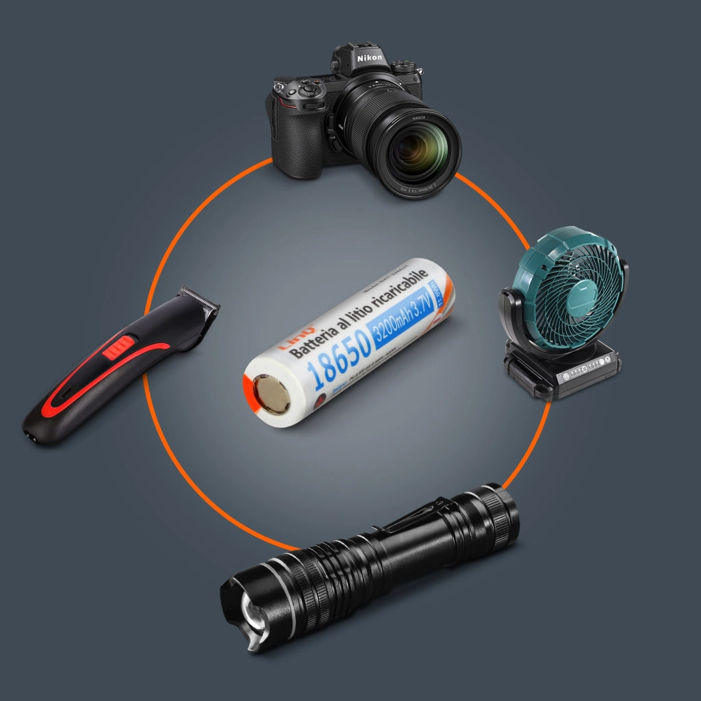 2 Batterie 18650 a Litio 3200mAh 3.7V Ricaricabili Piatte 3200JT Arancione LinQ
