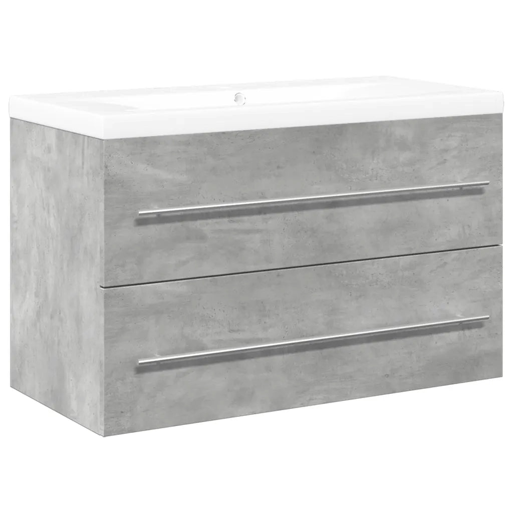 Set Mobili da Bagno | Armadio da bagno 2 pz Grigio Cemento in Legno Multistrato