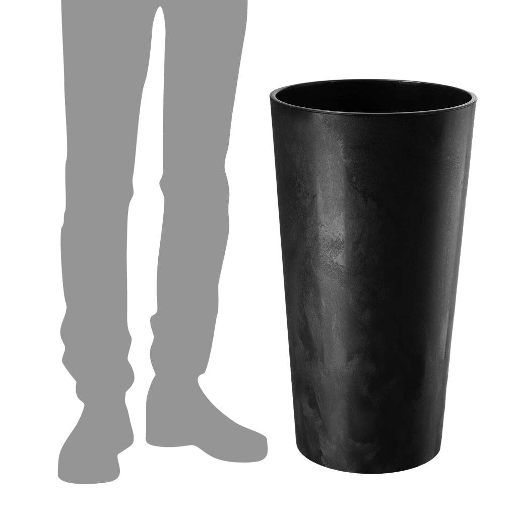 Vaso da fiori KADAX 57 cm con coperchio e inserto, vaso da fiori in plastica nero