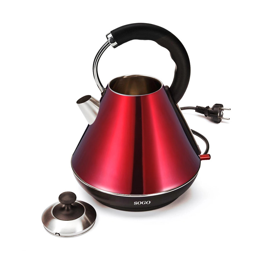SOGO Bollitore Senza Fili 1.8L 2200W Elettrico, Design Ergonomico, Acciaio Inox, Spegnimento Automatico, Protezione Surriscaldamento