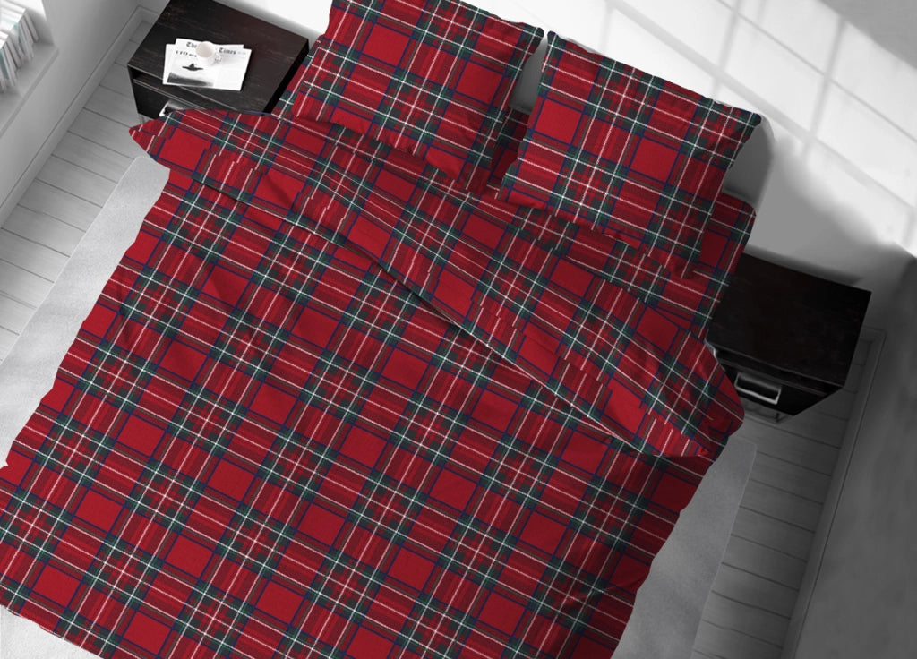 Copritrapunta Sacco Per Trapunta 100% Cotone Disegno Scozzese Kilt - Matrimoniale - Rosso