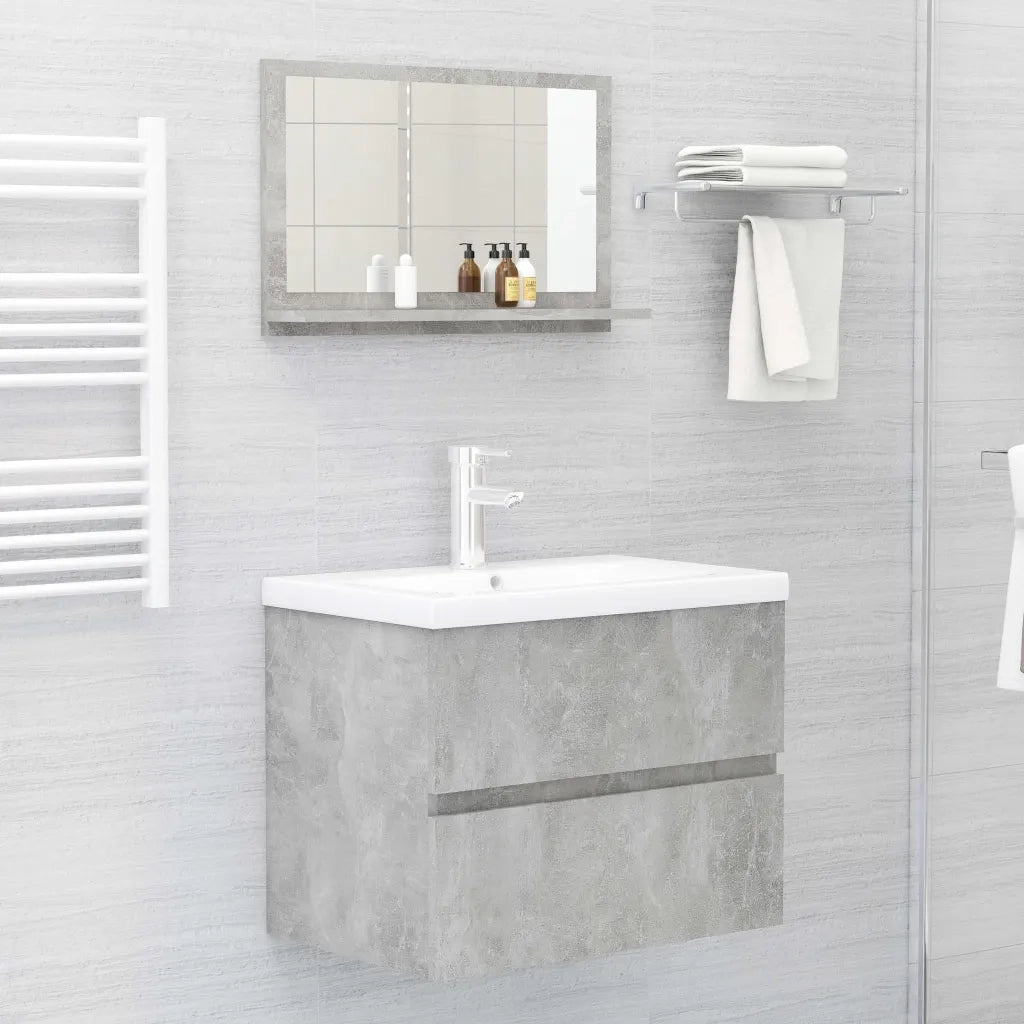 Specchio da Bagno Grigio Cemento 60x10,5x37cm Legno Multistrato 804566