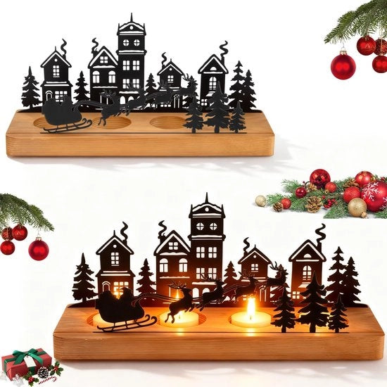 Decorazione di Natale per tavola - houder per candele in legno - centro tavola - oggetto decorativo per tavolo - Natale - oggetto decorativo per finestra - oggetto decorativo per soggiorno - oggetto decorativo per sala da pranzo