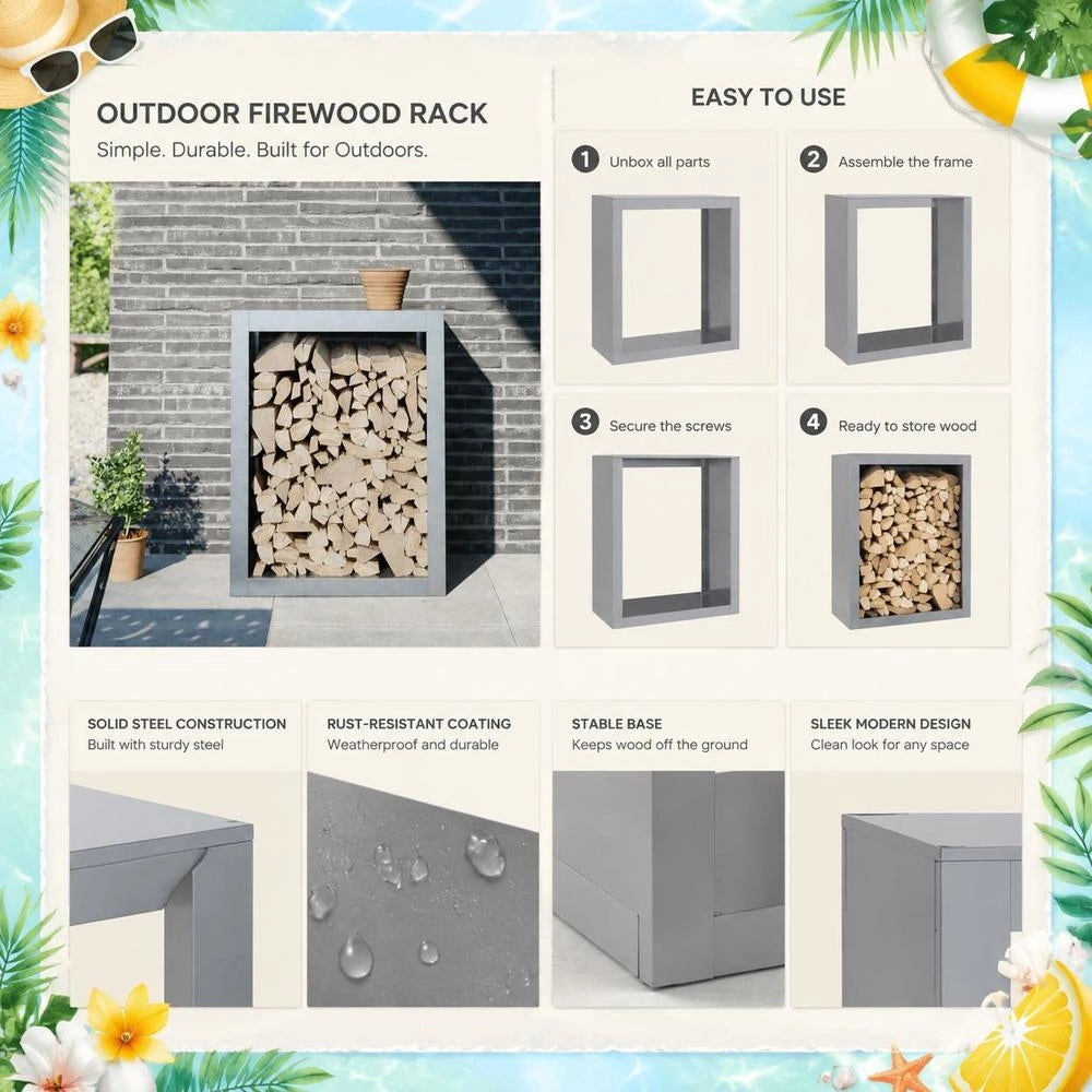 Porta legna 60x40x80 cm in acciaio zincato – robusto e resistente, ideale per esterni, giardino e camino, pratico e durevole